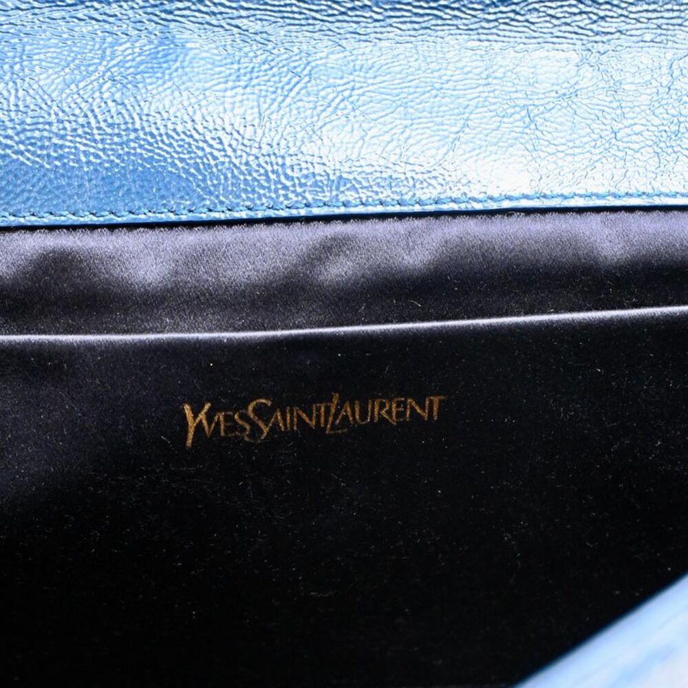 Yves Saint Laurent Large Belle de Jour Clutch Bag in Blue Textured Patent - Picture 11 of 12